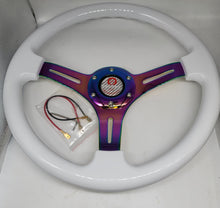 Load image into Gallery viewer, Brand New 350mm 14&quot; Universal JDM Mugen Deep Dish ABS Racing Steering Wheel White With Neo-Chrome Spoke