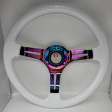 Load image into Gallery viewer, Brand New 350mm 14&quot; Universal JDM Mugen Deep Dish ABS Racing Steering Wheel White With Neo-Chrome Spoke