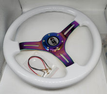 Load image into Gallery viewer, Brand New 350mm 14&quot; Universal JDM Mugen Racer Deep Dish ABS Racing Steering Wheel White With Neo-Chrome Spoke