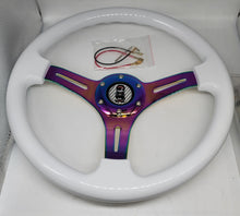 Load image into Gallery viewer, Brand New 350mm 14&quot; Universal JDM Mugen Racer Deep Dish ABS Racing Steering Wheel White With Neo-Chrome Spoke