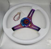 Load image into Gallery viewer, Brand New 350mm 14&quot; Universal JDM Mugen Racer Deep Dish ABS Racing Steering Wheel White With Neo-Chrome Spoke