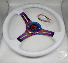 Load image into Gallery viewer, Brand New 350mm 14&quot; Universal JDM Mugen Racer Deep Dish ABS Racing Steering Wheel White With Neo-Chrome Spoke