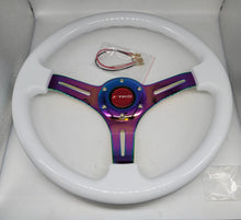Load image into Gallery viewer, Brand New 350mm 14&quot; Universal JDM TRD Deep Dish ABS Racing Steering Wheel White With Neo-Chrome Spoke
