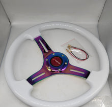 Load image into Gallery viewer, Brand New 350mm 14&quot; Universal JDM TRD Deep Dish ABS Racing Steering Wheel White With Neo-Chrome Spoke