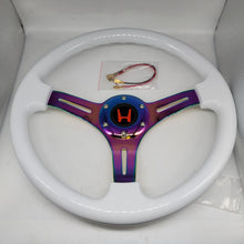 Load image into Gallery viewer, Brand New 350mm 14&quot; Universal JDM RED HONDA Deep Dish ABS Racing Steering Wheel White With Neo-Chrome Spoke