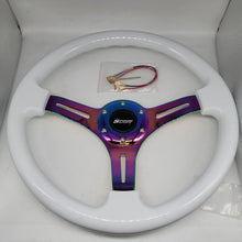 Load image into Gallery viewer, Brand New 350mm 14&quot; Universal JDM Spoon Sports Deep Dish ABS Racing Steering Wheel White With Neo-Chrome Spoke
