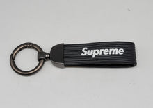 Load image into Gallery viewer, BRAND NEW SUPREME BLACK PENDANT WITH CALF LEATHER KEYCHAIN KEY RING TAG