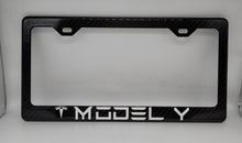 Load image into Gallery viewer, Brand New 1PCS TESLA MODEL Y 100% Real Carbon Fiber License Plate Frame Tag Cover Original 3K With Free Caps