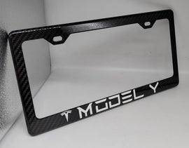 Brand New 1PCS TESLA MODEL Y 100% Real Carbon Fiber License Plate Frame Tag Cover Original 3K With Free Caps