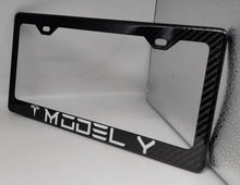 Load image into Gallery viewer, Brand New 1PCS TESLA MODEL Y 100% Real Carbon Fiber License Plate Frame Tag Cover Original 3K With Free Caps
