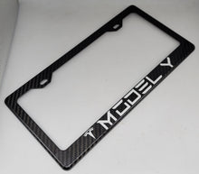 Load image into Gallery viewer, Brand New 1PCS TESLA MODEL Y 100% Real Carbon Fiber License Plate Frame Tag Cover Original 3K With Free Caps