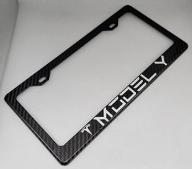 Brand New 1PCS TESLA MODEL Y 100% Real Carbon Fiber License Plate Frame Tag Cover Original 3K With Free Caps