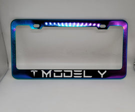 Brand New Universal 1PCS TESLA MODEL Y Neo Chrome Titanium Metal Steel License Plate Frame
