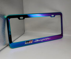 Brand New Universal 1PCS TOYOTA GR SUPRA Neo Chrome Titanium Metal Steel License Plate Frame