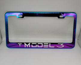 Brand New Universal 1PCS TESLA MODEL 3 Neo Chrome Titanium Metal Steel License Plate Frame