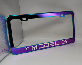 Brand New Universal 1PCS TESLA MODEL 3 Neo Chrome Titanium Metal Steel License Plate Frame