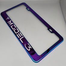 Load image into Gallery viewer, Brand New Universal 1PCS TESLA MODEL 3 Neo Chrome Titanium Metal Steel License Plate Frame