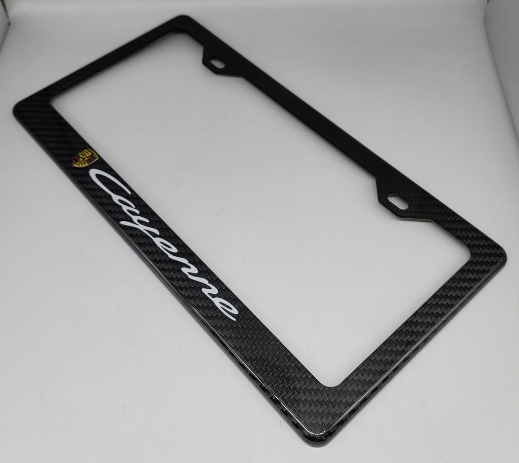 Brand New 1PCS PORSCHE CAYENNE 100% Real Carbon Fiber License Plate Frame Tag Cover Original 3K With Free Caps