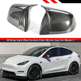 Brand New Real Carbon Fiber M Style Car Side Mirror Add On Cover Caps For 2020-2024 Tesla Model Y