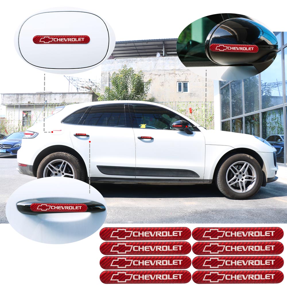 Brand New 8PCS CHEVROLET Real Carbon Fiber Red Car Trunk Side Fenders Door Badge Scratch Guard Sticker
