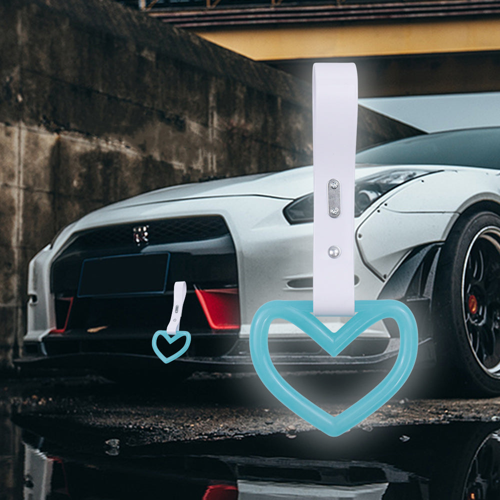 Brand New Heart Teal Handle White Glow in the Dark JDM TSURIKAWA Ring Subway Train Bus Handle Strap Charm Drift