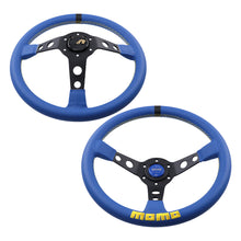 Load image into Gallery viewer, Brand New 350mm 14&quot; Deep Dish Racing Momo Blue Steering Wheel PVC Leather Black Spoke