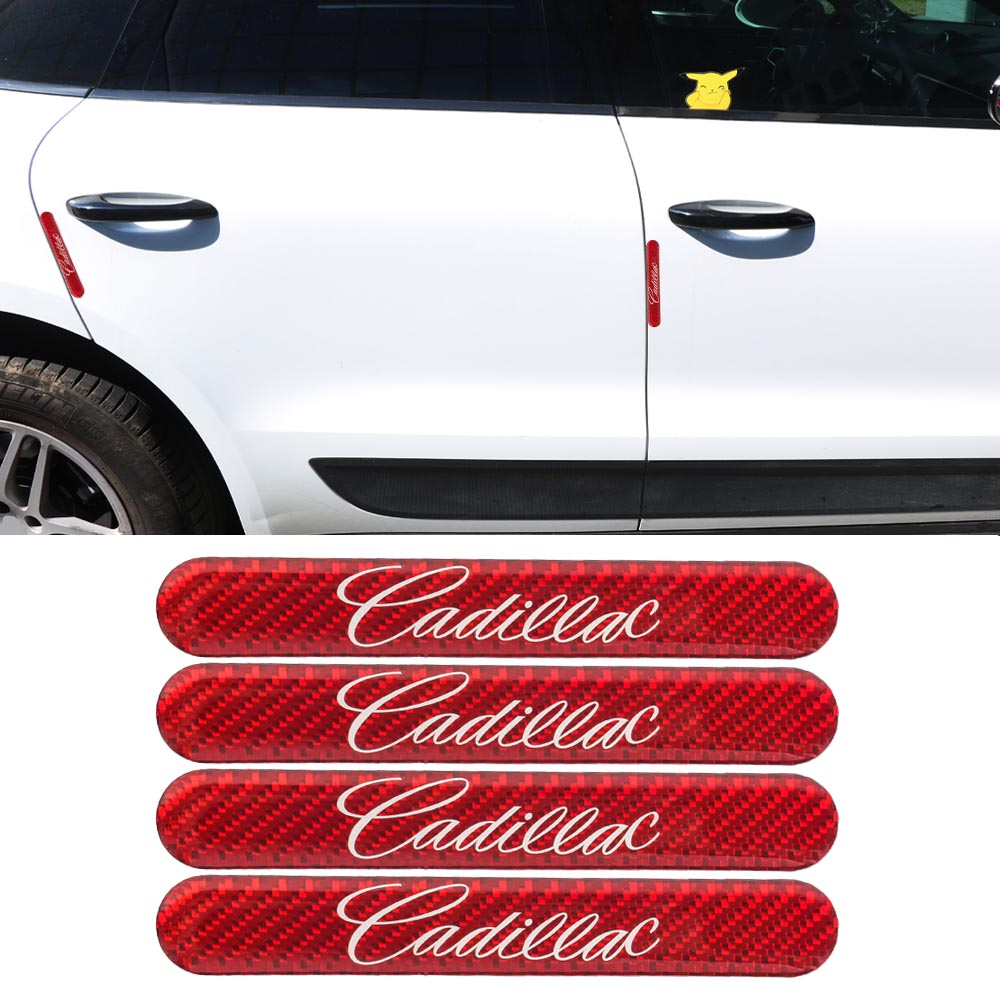 Brand New 4PCS CADILLAC Real Carbon Fiber Red Car Trunk Side Fenders Door Badge Scratch Guard Sticker