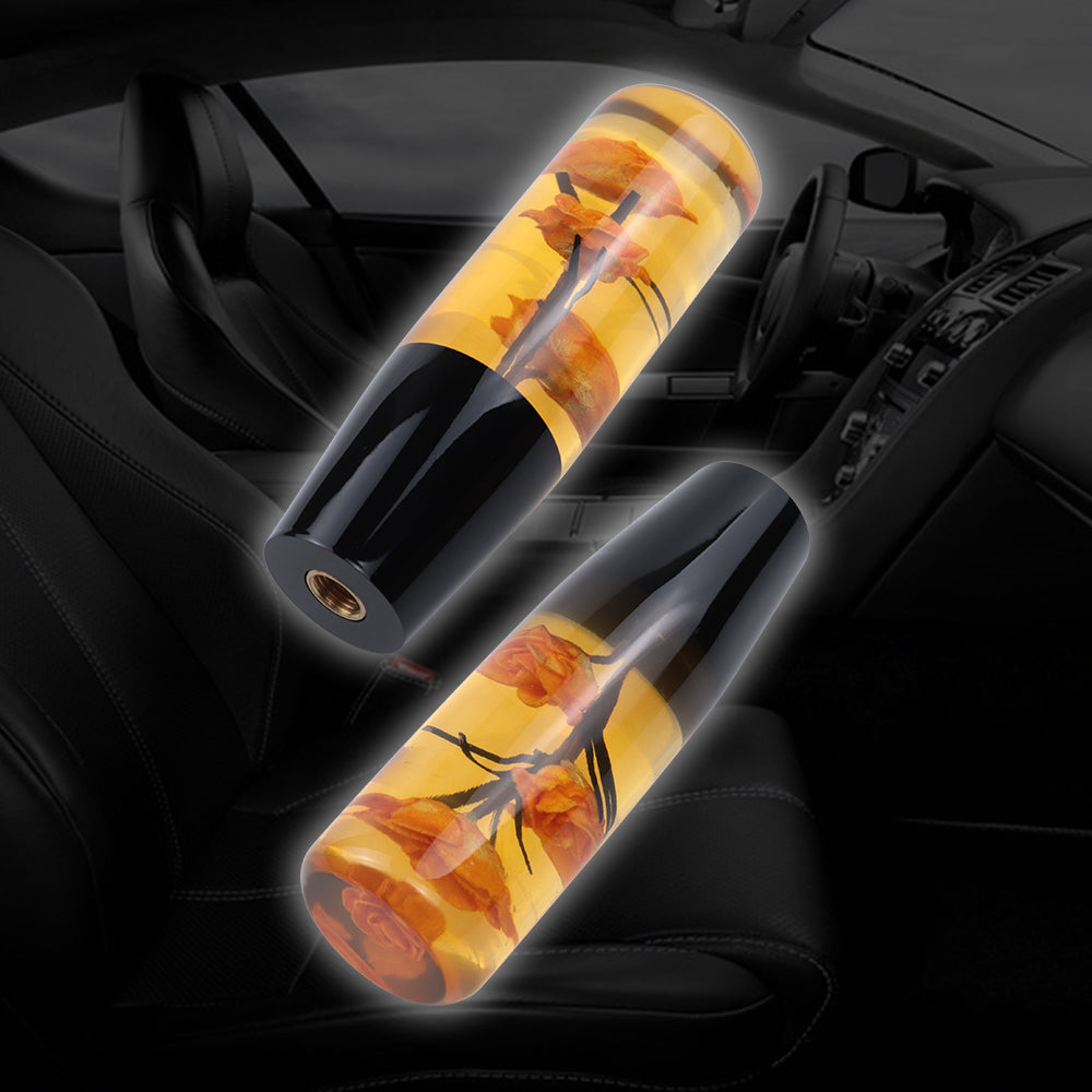 Brand New 1PCS Universal 15CM JDM Clear Orange Real Flowers Manual Car Black Base Racing Stick Shift Knob M8 M10 M12