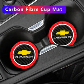 Brand New 2PCS Chevrolet Real Carbon Fiber Car Cup Holder Pad Water Cup Slot Non-Slip Mat Universal