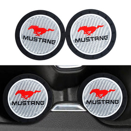 Brand New 2PCS MUSTANG Real Carbon Fiber Car Cup Holder Pad Water Cup Slot Non-Slip Mat Universal