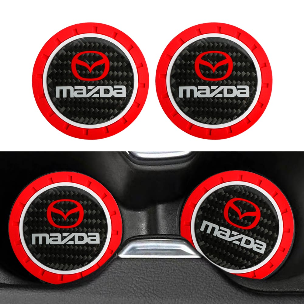 Brand New 2PCS MAZDA Real Carbon Fiber Car Cup Holder Pad Water Cup Slot Non-Slip Mat Universal