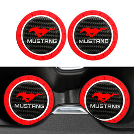 Brand New 2PCS Mustang Real Carbon Fiber Car Cup Holder Pad Water Cup Slot Non-Slip Mat Universal