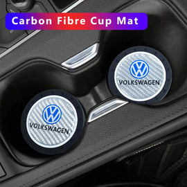 Brand New 2PCS Volkswagen Real Carbon Fiber Car Cup Holder Pad Water Cup Slot Non-Slip Mat Universal