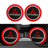 Brand New 2PCS MITSUBISHI Real Carbon Fiber Car Cup Holder Pad Water Cup Slot Non-Slip Mat Universal