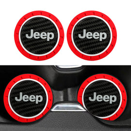 Brand New 2PCS JEEP Real Carbon Fiber Car Cup Holder Pad Water Cup Slot Non-Slip Mat Universal
