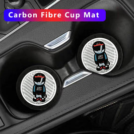 Brand New 2PCS MUGEN RACER Real Carbon Fiber Car Cup Holder Pad Water Cup Slot Non-Slip Mat Universal