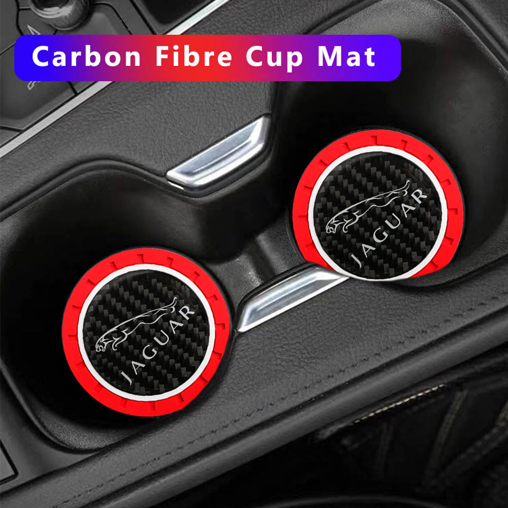 Brand New 2PCS Jaguar Real Carbon Fiber Car Cup Holder Pad Water Cup Slot Non-Slip Mat Universal