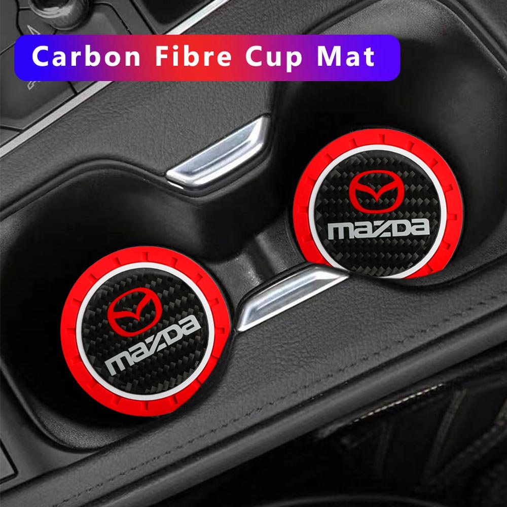 Brand New 2PCS MAZDA Real Carbon Fiber Car Cup Holder Pad Water Cup Slot Non-Slip Mat Universal