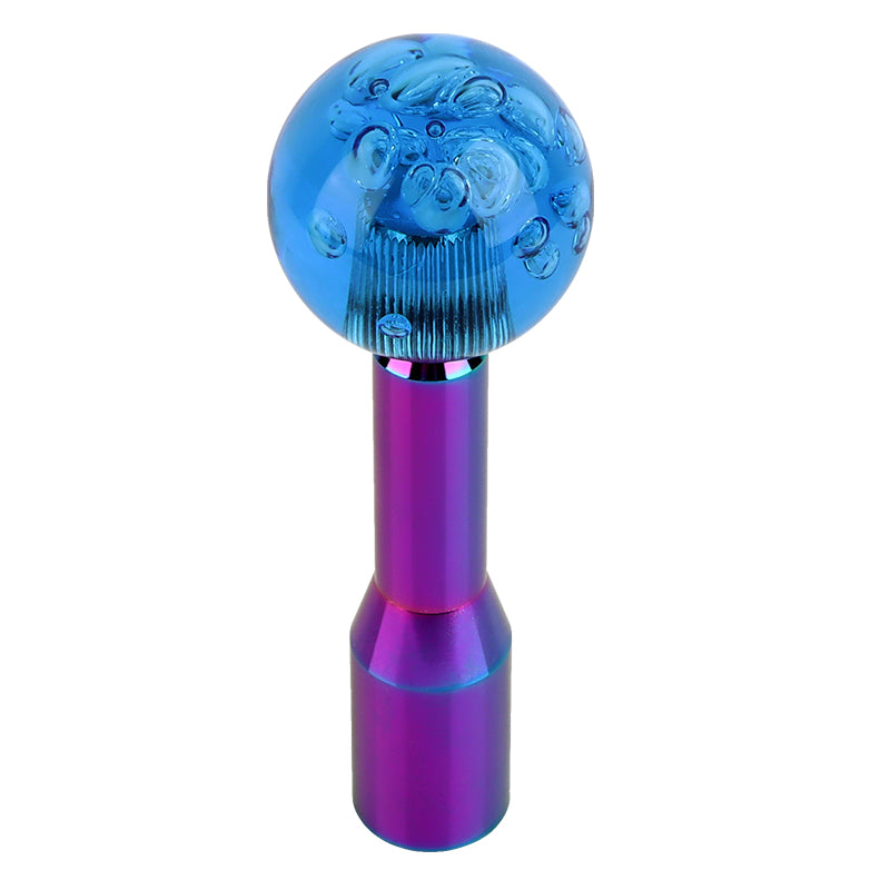 BRAND NEW UNIVERSAL V2 CRYSTAL BUBBLE BLUE ROUND BALL SHIFT KNOB MANUAL CAR RACING GEAR M8 M10 M12 & Neo Chrome Shifter Extender Extension