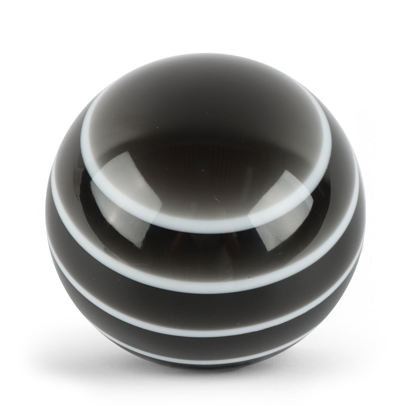 Brand New Jdm Universal Glossy Black W/White Stripes Round Ball Shifter Shift Knob M8 M10 M12