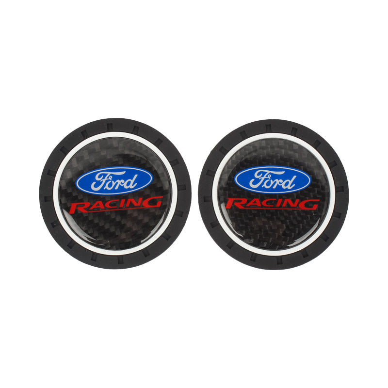 Brand New 2PCS Ford Racing Real Carbon Fiber Car Cup Holder Pad Water Cup Slot Non-Slip Mat Universal