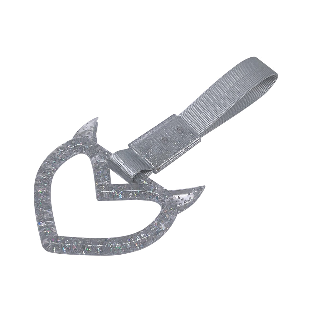 Brand New Devil Demon Heart Silver Glitter JDM TSURIKAWA Ring Subway Train Bus Handle Strap Charm Drift