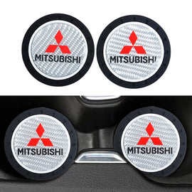 Brand New 2PCS MITSUBISHI Real Carbon Fiber Car Cup Holder Pad Water Cup Slot Non-Slip Mat Universal
