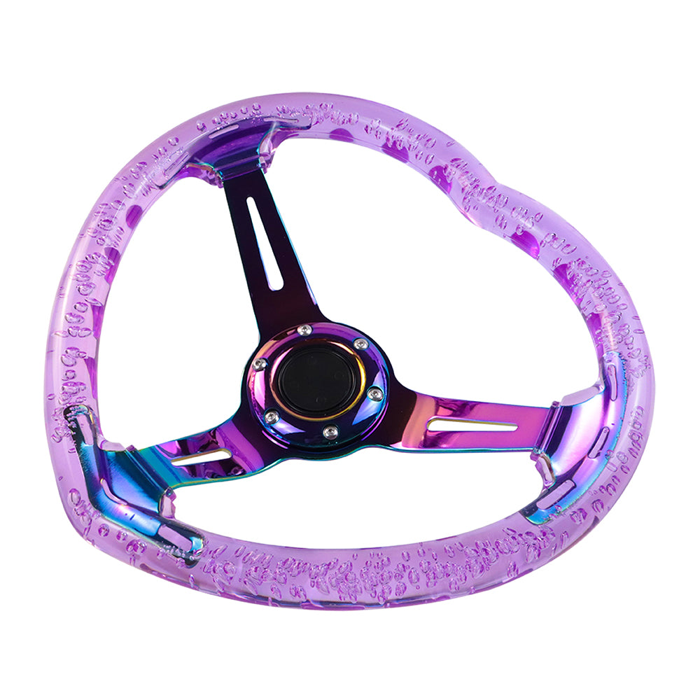 Brand New Universal 6-Hole 350MM Heart Purple Deep Dish Vip Crystal Bubble Neo Spoke Steering Wheel
