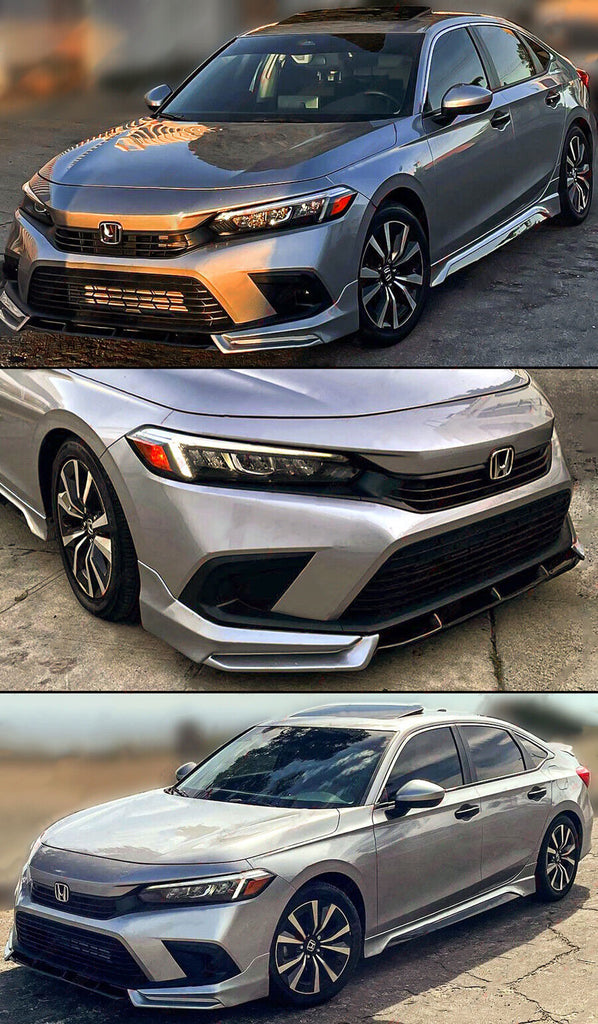 BRAND NEW 3PCS 2022-2024 Honda Civic 11th Gen Yofer Lunar Silver Metallic Front Bumper Lip Splitter Kit