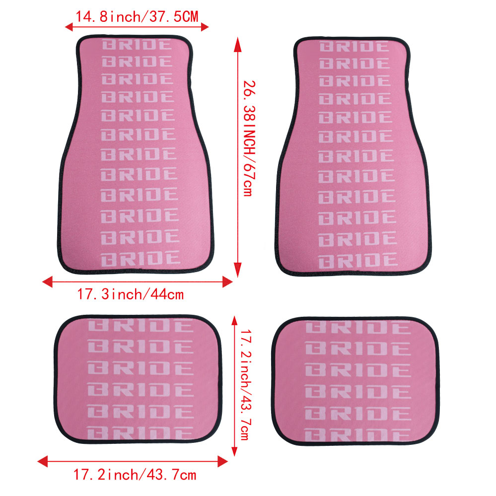 Brand New 4PCS UNIVERSAL BRIDE PINK Racing Fabric Car Floor Mats Interior Carpets