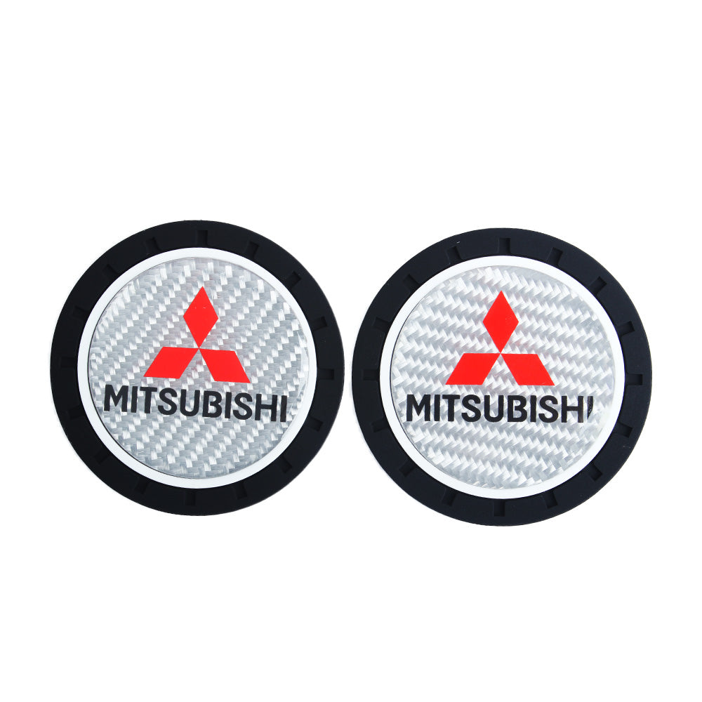 Brand New 2PCS MITSUBISHI Real Carbon Fiber Car Cup Holder Pad Water Cup Slot Non-Slip Mat Universal