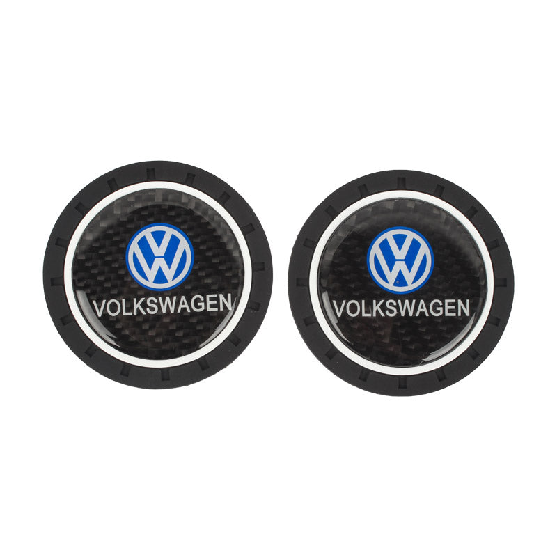 Brand New 2PCS VOLKSWAGEN Real Carbon Fiber Car Cup Holder Pad Water Cup Slot Non-Slip Mat Universal