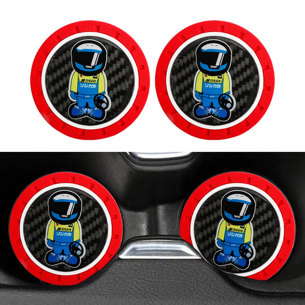Brand New 2PCS Spoon Sports Racer Real Carbon Fiber Car Cup Holder Pad Water Cup Slot Non-Slip Mat Universal