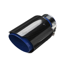Brand New Universal 2.5'' 63MM-89MM Blue Glossy Carbon Fiber Stainless Steel Car Exhaust Pipe Single Muffler Tip Trim Straight
